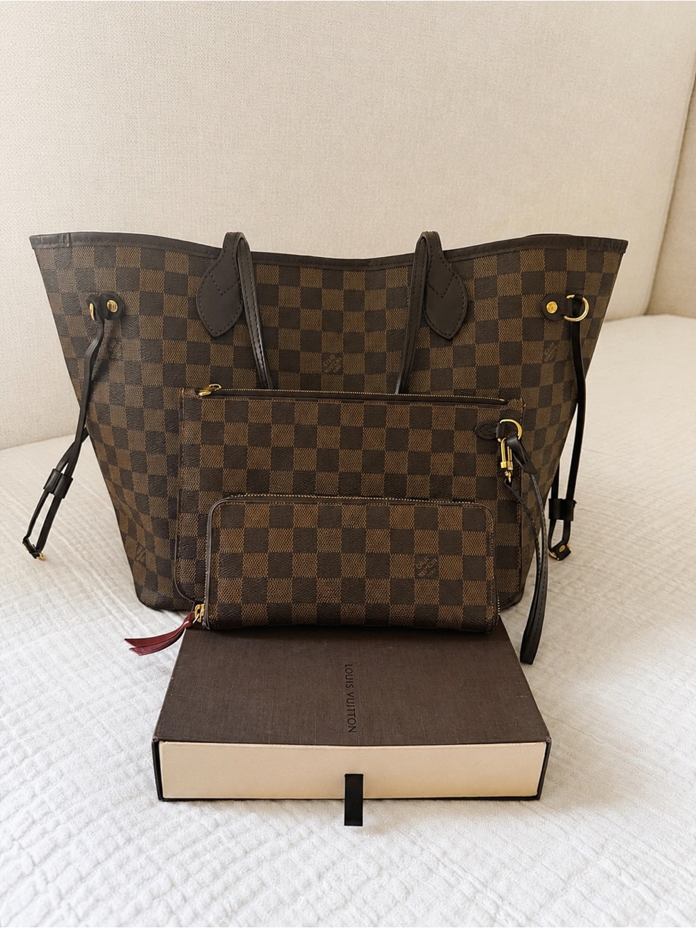 Louis Vuitton Damier Ebene Canvas Tote with Pouch and Wallet